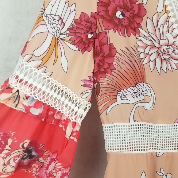 NEW ALY DALY M Floral Flamingo Long Sleeve Maxi Boho Dress NWT - Picture 6 of 12